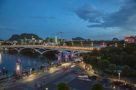 广西桂林解放桥桥段摄影延时