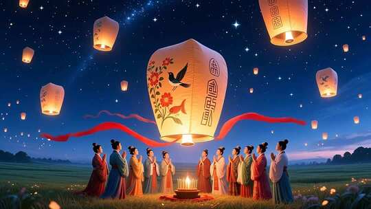 放飞孔明灯手工艺品许愿灯祈福4K