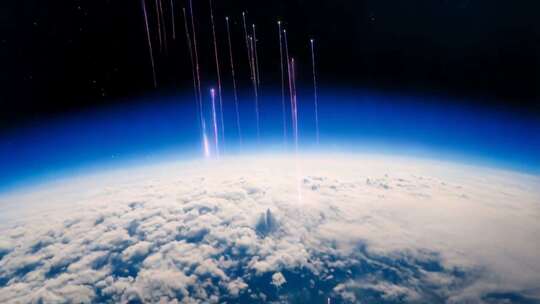 高空云层上方流星划过景象