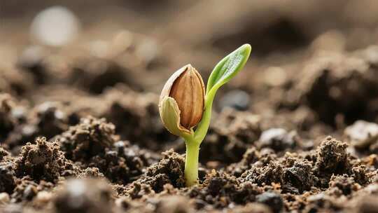 幼苗破土生长微距画面
