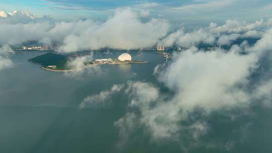 珠海高空唯美城市空境航拍港珠澳大桥