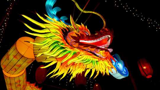 中国秦淮灯会，南京老门东的龙年龙灯笼视频素材模板下载