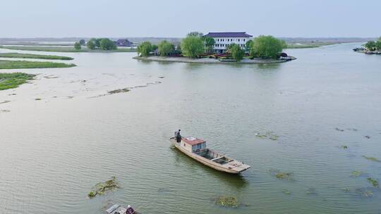 航拍江苏盐城九龙口名胜风景区湖景