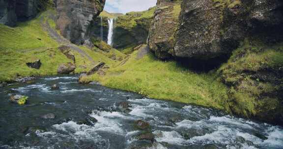 瀑布，峡谷，Kvernufoss，瀑布