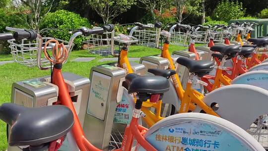 共享单车骑行租聘公共设施交通工具自行车视频素材模板下载