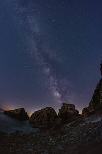 辽宁大连旅顺夏季银河星轨大气星空风景