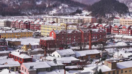 东北雪乡雪后小镇全景俯瞰