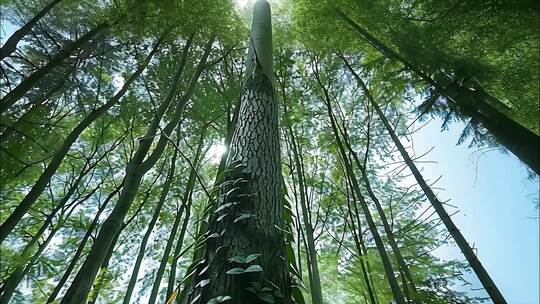 森林清晨树林阳光大自然生态植物树叶风景风