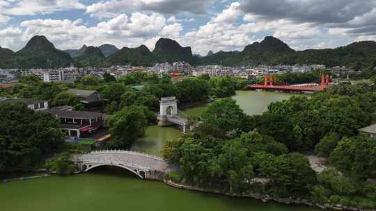 广西桂林两江四湖桂湖景区公园航拍城市风光