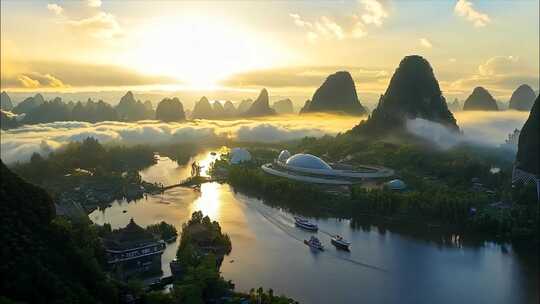 桂林山水甲天下青山绿水航拍大自然唯美风景