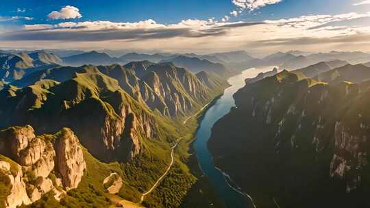 高空俯瞰山川河流全景