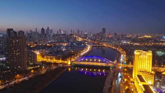 航拍天津海河国泰桥夜景