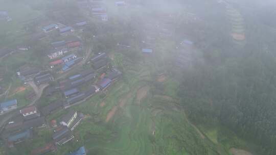 航拍湖南湘西土家雨后风景