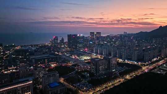 青岛崂山区夜景航拍视频素材模板下载