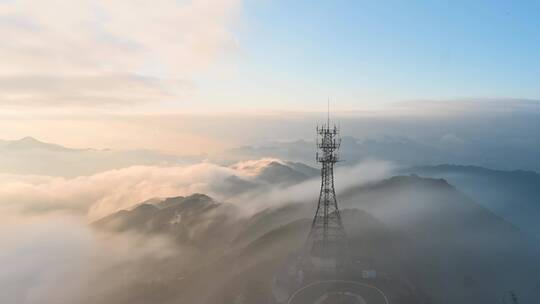 高山信号塔唯美云海日出云瀑高清航拍素材