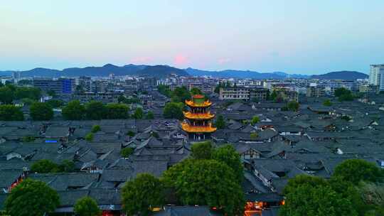 四川阆中古城高视角航拍古建筑街道夜景