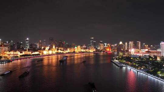 上海黄浦江夜景延时航拍