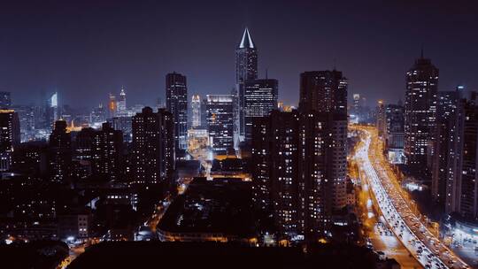 上海静安区南北高架夜景航拍视频素材模板下载