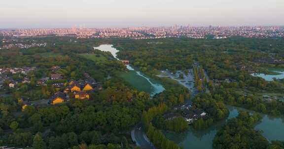 江苏省扬州市瘦西湖大明寺夕阳风光航拍素材