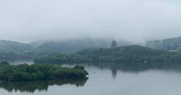 杭州西湖烟雨苏堤三潭印月雷峰塔