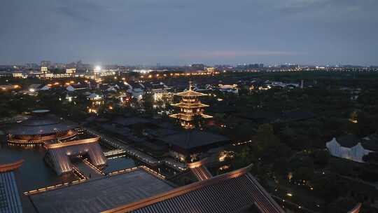 航拍上海广富林文化遗址夜景