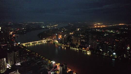 航拍衡阳石鼓湘江城市夜景