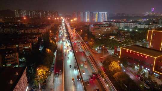 涧塘立交桥车流交通航拍长沙夜景夜晚车辆岳