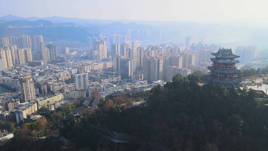 4k航拍四川巴中市鸟瞰南龛风景区红色旅游