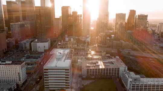 城市航拍加州洛杉矶摩天大厦清晨汽车交通