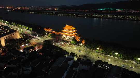 长沙杜甫江阁夜景航拍