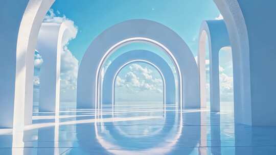 蓝色拱形3D合成场景