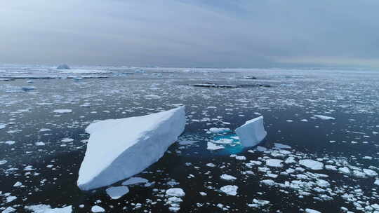 南极洲融化的蓝水冰山鸟瞰图视频素材模板下载