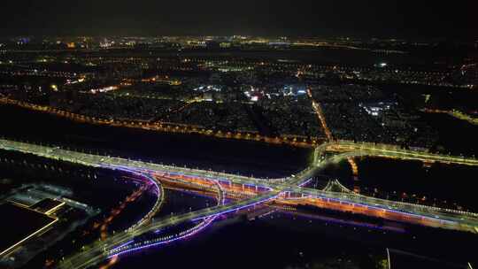 江苏城市夜景交通航拍