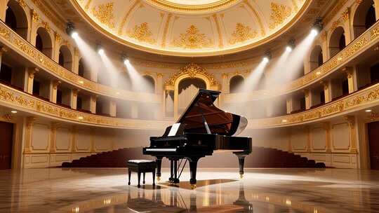 金色音乐厅钢琴演奏背景4K