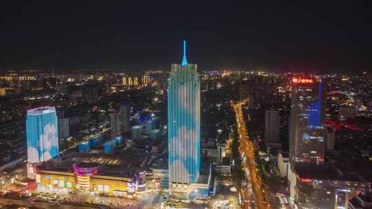 河北保定夜景延时保定万博广场夜景延时航拍