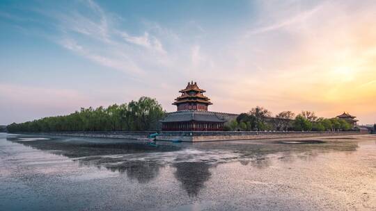 北京角楼地标网红打卡地古建倒影日落延时