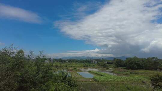 乡村田野蓝天白云景象