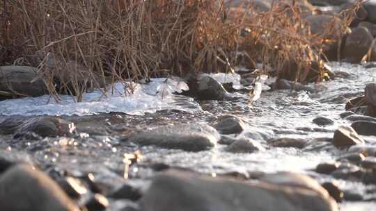 冰融 冬天 初春 水面 河流 溪流 冰雪融化