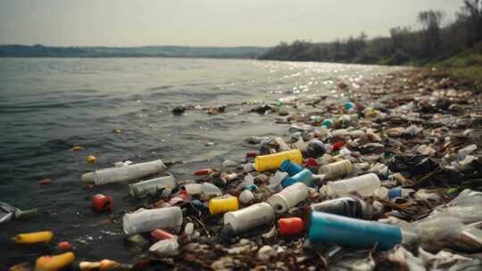 河里的垃圾塑料瓶环境污染