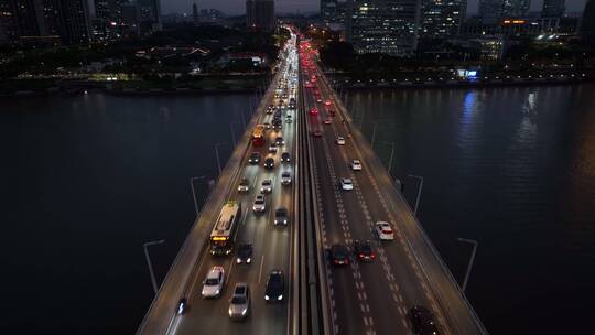 广东省广州市琶洲大桥夜景航拍