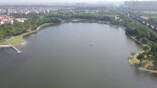 上海长风公园4K航拍视频素材模板下载