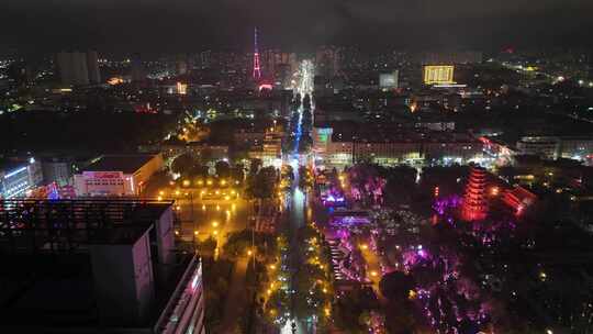 甘肃张掖城市大景夜景灯光交通航拍