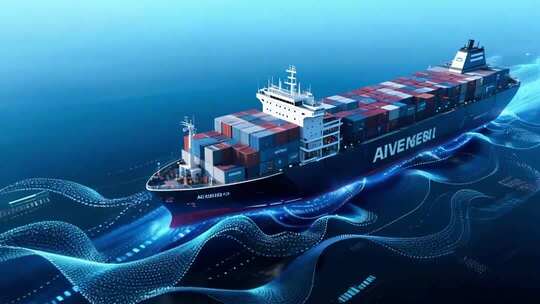 蓝色科技波浪与航运船，企业文化片头宣传片