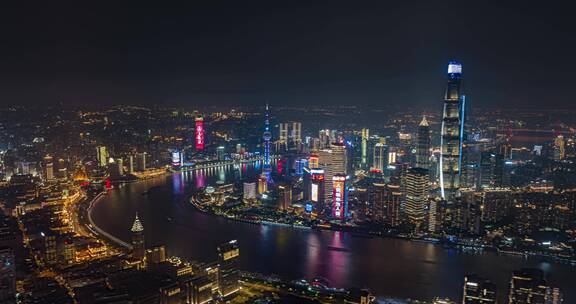 上海地标夜景延时航拍