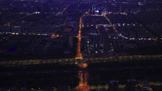 杭州钱塘下沙城市夜景航拍4K