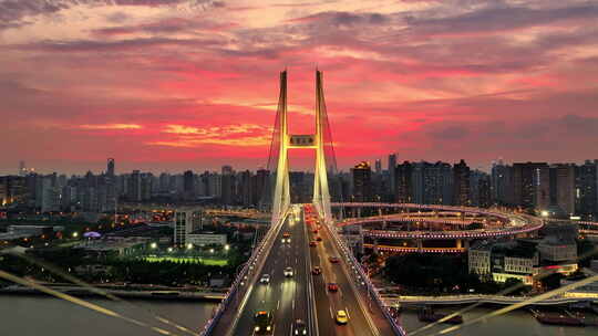 上海落日 黄浦江 南浦大桥 航拍视频素材模板下载