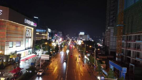 城市航拍湖南岳阳巴陵西路商业街夜景