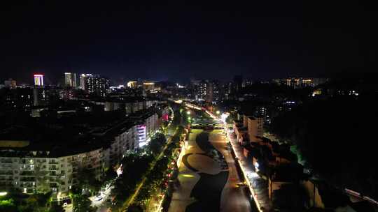 广东云浮夜景云浮南山河夜景航拍