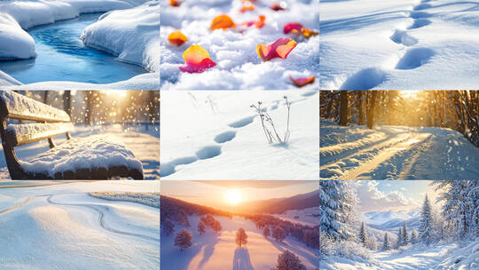 蓬松雪地冬季雪景风光雪山森林雪景素材5高清在线视频素材下载