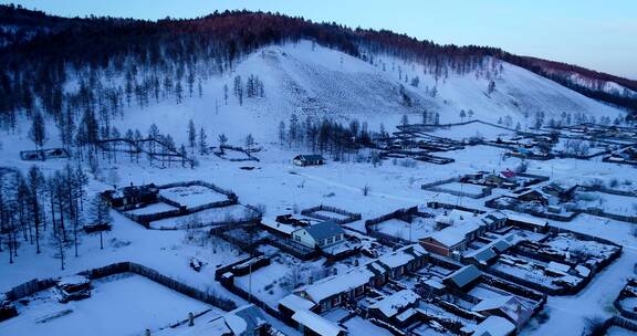 航拍兴安岭雪村风光